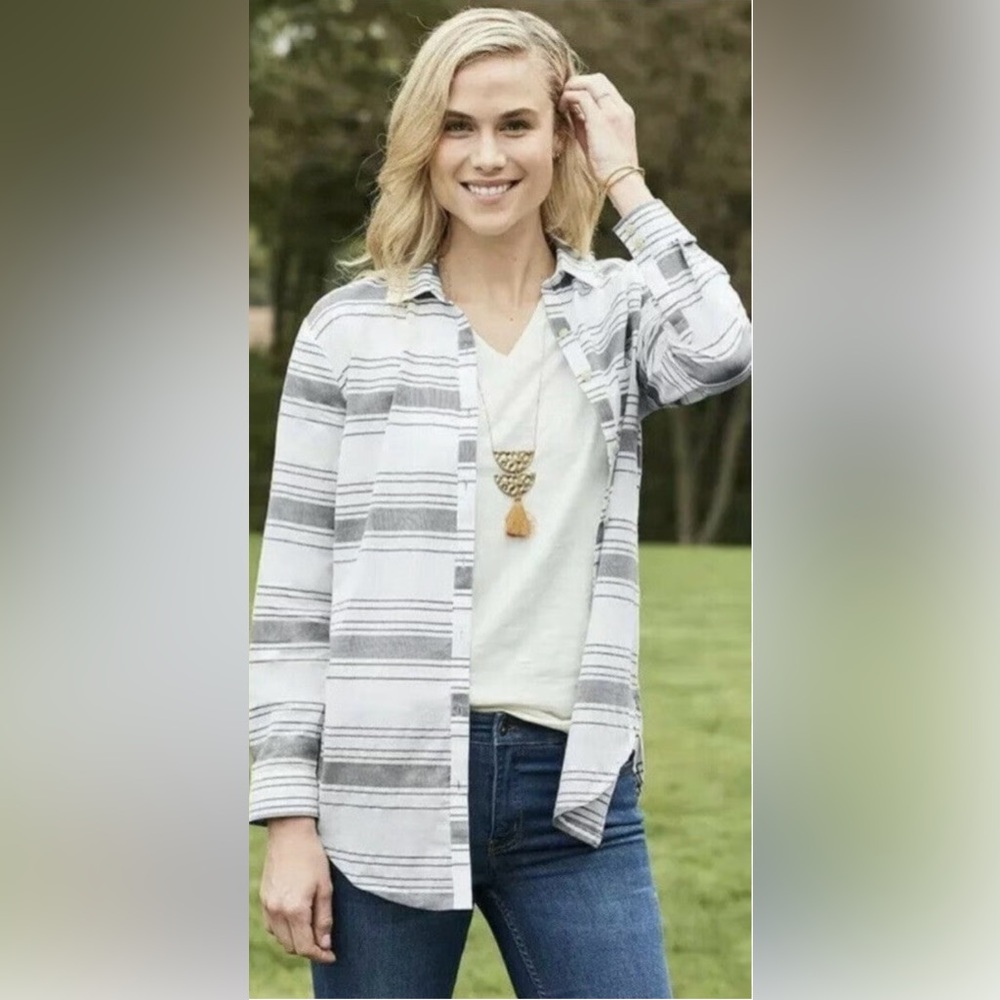 MATILDA JANE WITH JOANNA GAINES Button Down Striped Tunic White Cotton XL NEW